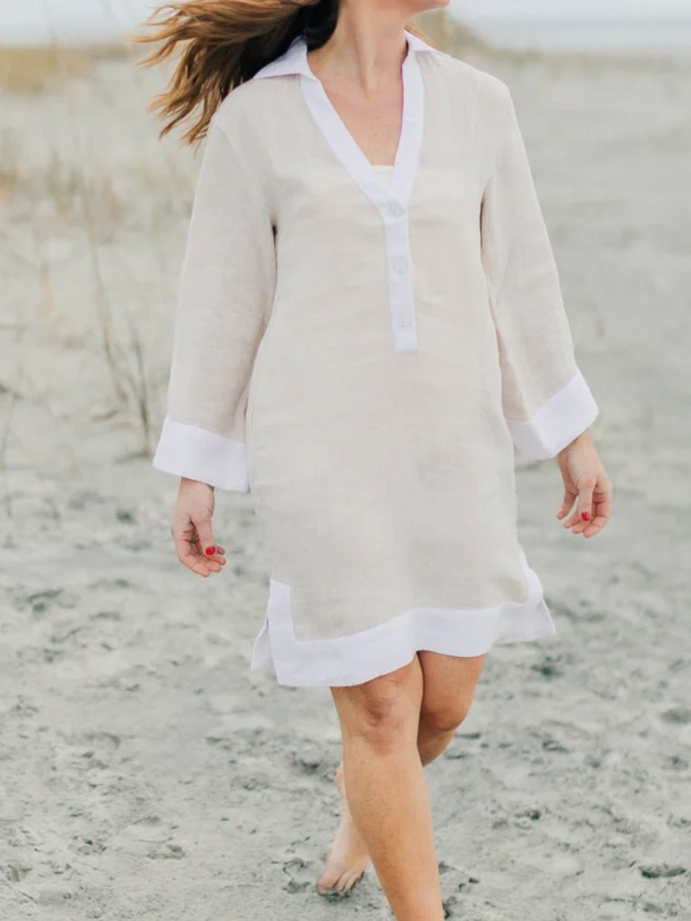 Navy Bleu Light Beige Tunic with White Trim